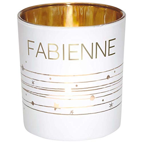 Draeger Paris – Teelichthalter mit Vornamen Fabienne, Glas weiß und Gold, H8 x L 7,5 cm von DRAEGER