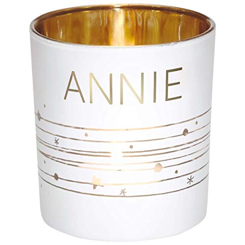 Draeger Paris Windlicht mit Vornamen Annie, Glas weiß und Gold, H8 x L 7,5 cm von DRAEGER