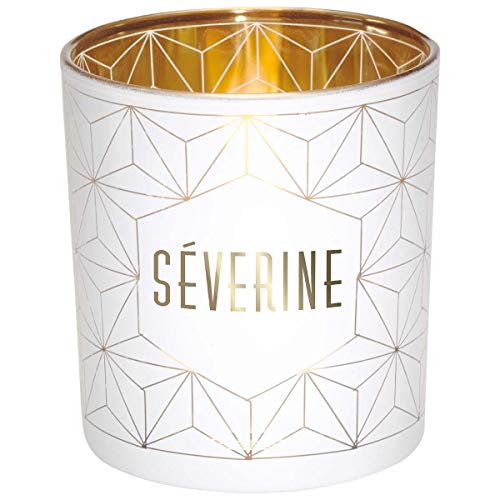 Draeger Paris Windlicht mit Vornamen SEVERINE, Glas weiß und Gold, H8 x L 7,5 cm von DRAEGER