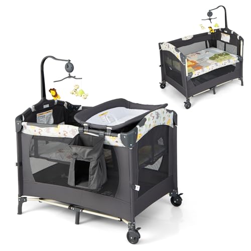 DREAMADE 4 in 1 Kinderreisebett Klappbar, Babybett Höhenverstellbar mit Wickeltisch, Beistellbett mit Tragetasche, für Baby 0-36 Monate DREAMADE 4 in 1 Kinderreisebett Klappbar, Babybett Höhenverstellbar mit Wickeltisch, Beistellbett mit Tragetasche, für Baby 0-36 Monate von DREAMADE
