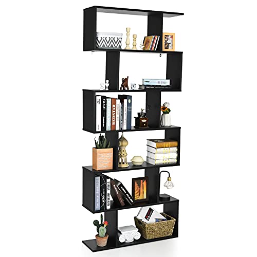 DREAMADE Bücherregal Standregal mit 6 Fächer, Treppenregal Würfelregal Holzregal Dekoregal, Raumteiler Aktenregal Pflanzenregal Aufwahrung Regal für Wohnzimmer Büro Balkon (Schwarz) von DREAMADE