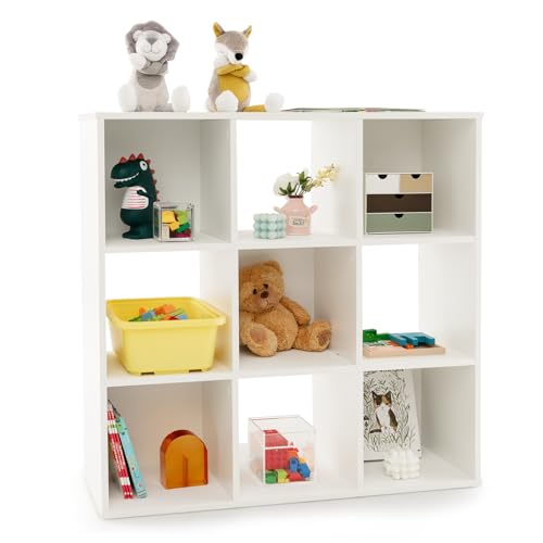 DREAMADE Kinderregal aus Holz, Bücherregal mit 9 Fächer, Aufbewahrungsregal Spielzeugregal Standregal für Kinderzimmer, Spielzimmer & Kindergarten, 90 x 29 x 90 cm (Weiß) von DREAMADE