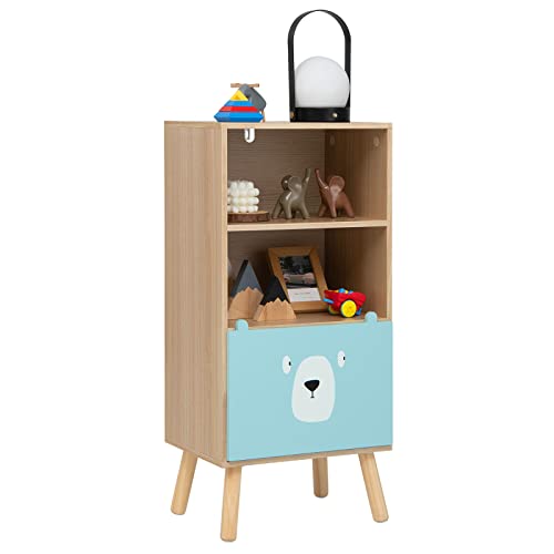 DREAMADE Kinderregal mit 2 Ablagen und 1 Schublade, Kinderzimmerregal aus Holz, Aufbewahrungsregal für Bücher Spielzeug, Bücherregal Kinder für Kinderzimmer Wohnzimmer Kindergarten (Modell 2) von DREAMADE