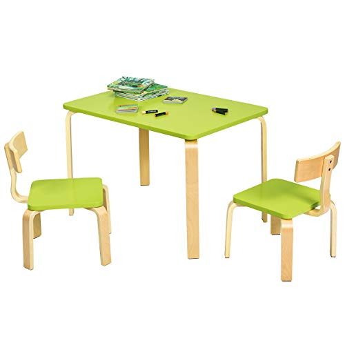 DREAMADE Kindersitzgruppe, Kindertisch mit 2 Stühlen zum Spielen Lernen Lesen Essen, Holz Tisch & Stuhl Set für Vorschüler Kinder, gut für die Anpassung der Sitzhaltung (Grün) von DREAMADE