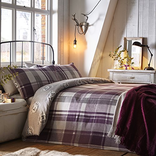Dreams & Drapes Colville Check – 100% gebürstete Baumwolle Bettbezug-Set, Pflaume, Einzelbett von DREAMS AND DRAPES