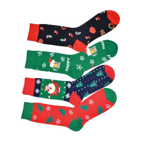 DRESSOOS 4 Paare Baumwollsocken Schneeflocke warme Wintersocke Santa Crew Socken wärmende socken Thermal Socks Socken für Männer sockenschuhe warme Socke Kälteschutzstrumpf Weihnachten Mann von DRESSOOS