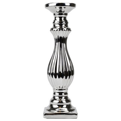 Clic-And-Get Kerzenleuchte Silber Keramik Kerzenständer Stumpenkerze Tafelkerze (Groß) von DRULINE