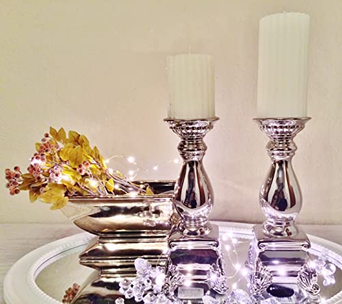 27 cm Kerzenständer Kerzenleuchter Kerzenhalter Keramik Stumpenkerzenhalter Windlicht Teelichthalter Stabkerzenhalter Säulenständer Hochzeitsdeko Silber von DRULINE