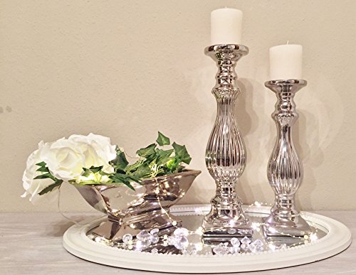 Keramik Kerzenhalter - Kerzenständer - Kerzenleuchter - edle Tischdeko - Hochzeitsdeko - dekoratives Licht - 2er-Set Geriffelt 32 und 39 cm hoch von DRULINE