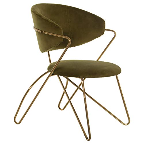 DRW 2er Set Stühle aus Metall Sitz und Rückenlehne aus grünem Samt 56 x 63 x 81 cm, Höhe Sitzfläche 42 cm, Gold und Olivgrün, 56x63x81cm, Alt. Asiento 42cm von DRW