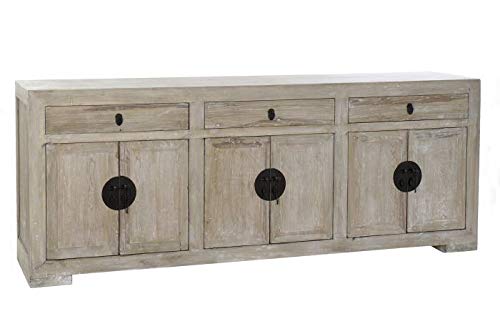 DRW Buffet mit 6 Türen und 3 Schubladen aus Kiefernholz und Metall in braun Decape und schwarz, 220 x 45 x 86 cm, Holz, 220x45x86cm von DRW