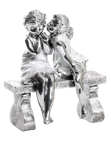 DRW Figur EIN Kinder auf Einer Bank Weiß Perlmutt und Silber, 19 x 11,5 x 22,5 cm von DRW