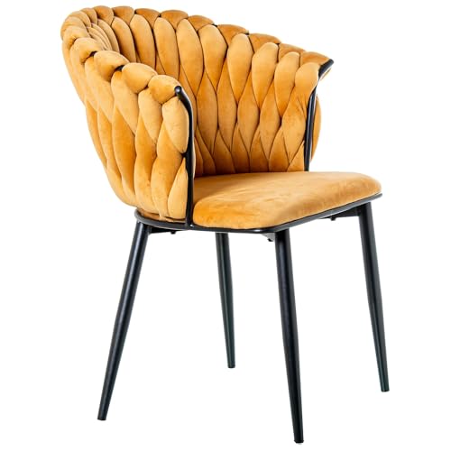 DRW Set mit 2 Stühlen aus Samt und Metall in Senfgelb, 61 x 68 x 82 cm, Senf und Schwarz, Medidas: 61x68x82 cm von DRW