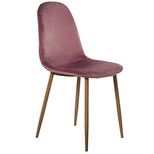 DRW Set mit 4 Stühlen aus Holz und Metall, mit rosa Polsterung, 44,5 x 47 x 89 cm, Höhe Sitzfläche: 47 cm, 5x47x89cm, Alt. Asiento 47cm von DRW