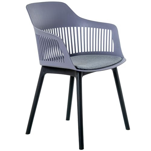 DRW Set mit 4 Stühlen aus PP mit PU-Kissen in Dunkelgrau und Schwarz, 54 x 58 x 83 cm, Medidas: 54x58x83 cm von DRW