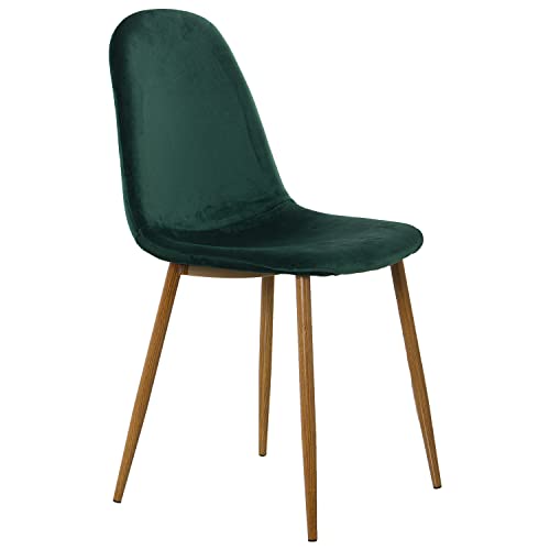 DRW Set mit 4 Stühlen aus Samt und Metallbeinen in Holzoptik in Grün und Holz, 44,5 x 47 x 89 cm, H. Sitzfläche: 47 cm, Grande von DRW