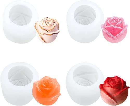 DRYEN 3D-Rosen-Silikonform, Eiswürfelform, 4er-Set, Eiswürfelform, Rosenform, Blumen-Form, Eiskugel-Form von DRYEN