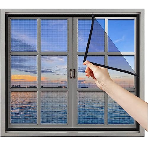90x120cm Fliegengitter Fenster, Zuschneidbares Moskitonetz mit Starkem selbstklebendes Klettband, Kinderleichte Montage, Insektenschutz von DRYFAL