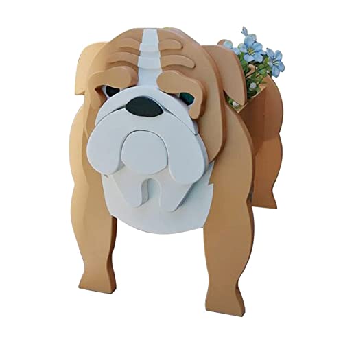 DRYFAL Englische Bulldogge, Pflanztopf, niedlicher Tierform, Cartoon-Übertopf, Blumentöpfe für den Außenbereich, Gartendekoration, Holz, Corgi-Pflanzenbehälter, Büro, Heimdekoration, Geschenk von DRYFAL