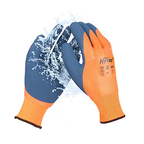 DS Safety Arbeitshandschuhe Herren und Damen - Wasserdichte Gartenhandschuhe mit Schaumlatex und Gummibeschichtung Handschuhe (1 Paar-Orange) Größe 9/L von DS Safety