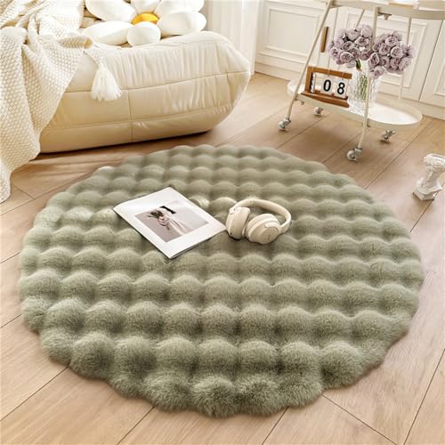 DSAoTeng Runder Teppich, zotteliger Teppich, groß, weich, Kurzflor-Teppich, absorbiert Wasser, rutschfest, Badematte für Schlafzimmer, Kinderzimmer, Wohnzimmer, moderne Dekoration (Avocado-Grün, 120 von DSAoTeng