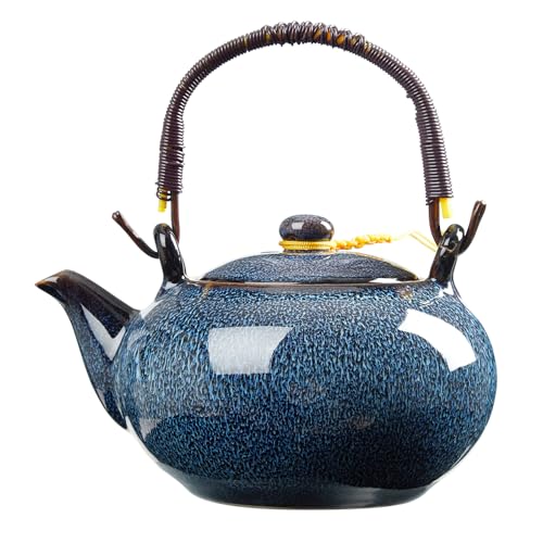 DUJUST Traditionelle japanische Teekanne, ofenveränderte Glasur, Porzellan-Teekanne mit Edelstahl-Teesieb, einzigartige chinesische Teekanne für Erwachsene/Teeliebhaber/Damen/Herren, Blau von DUJUST