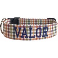 Herbst Kariertes Hundehalsband, Gesticktes Personalisiertes Gingham Halsband, Gravierte Schnalle von DUKEandFOX