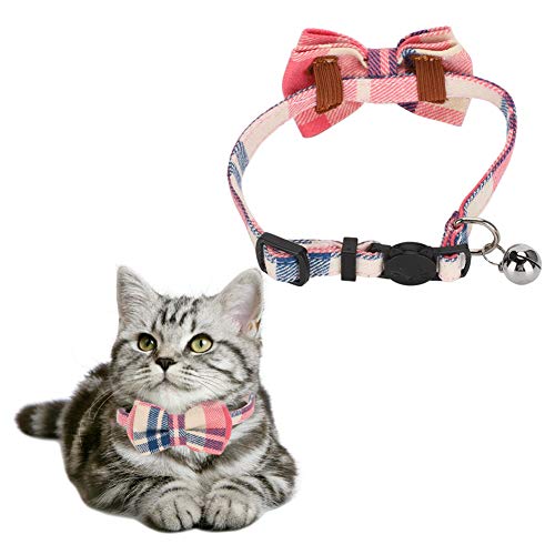 Entzückende Katzen Niedliche Halsbänder mit Schleife | Kariertes Krawattendesign, weiches Stoffmaterial mit Bezaubernder Glocke | Perfekte Fliege für Festliche Dekorationsartikel (Rosa) von DWENGWUN