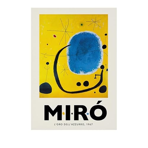 DWJOJ LJQIA Joan Miro Leinwand Poster Joan Miro Gemälde Blau Gold Bilder Schwarze Linien Wandkunst Abstrakte Drucke für Wohnen Home Dekoration 20x30cmx1 Kein Rahmen von DWJOJ LJQIA