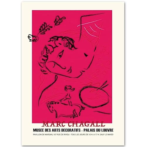 DWJOJ LJQIA Marc Chagall Wandkunst Linien Porträtbild Marc Chagall Ausstellung Drucke Und Leinwand Malerei Retro Poster Für Wohnzimmer Dekor 20x30cm Kein Rahmen von DWJOJ LJQIA