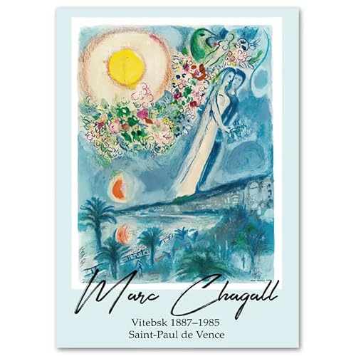 DWJOJ LJQIA Marc Chagall Wandkunst Marc Chagall Ausstellung Drucke Und Leinwand Malerei Mond Paar Bild Retro Poster Für Wohnzimmer Dekor 20x30cm Kein Rahmen von DWJOJ LJQIA