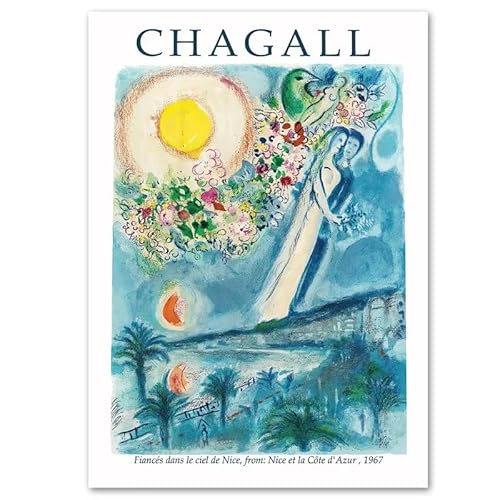 DWJOJ LJQIA Marc Chagall Wandkunst Mond Paar Bild Marc Chagall Ausstellung Drucke Und Leinwand Malerei Retro Poster Für Wohnzimmer Dekor 20x30cm Kein Rahmen von DWJOJ LJQIA
