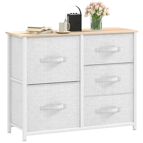 DWVO Kommode mit 5 Schubladen, langlebiger Stoff, Robustes Metallgestell, modern und funktional, ideal für Schlafzimmer, Wohnzimmer, Flur, Kinderzimmer, Hellgrau DWVO Kommode mit 5 Schubladen, langlebiger Stoff, Robustes Metallgestell, modern und funktional, ideal für Schlafzimmer, Wohnzimmer, Flur, Kinderzimmer, Hellgrau von DWVO