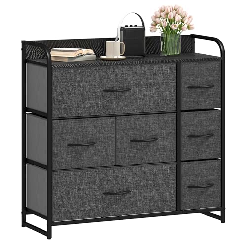 DWVO Kommode mit 7 Schubladen, langlebiger Stoff, Robustes Metallgestell, modern und funktional, ideal für Schlafzimmer, Wohnzimmer, Flur, Kinderzimmer, Schwarz Grau DWVO Kommode mit 7 Schubladen, langlebiger Stoff, Robustes Metallgestell, modern und funktional, ideal für Schlafzimmer, Wohnzimmer, Flur, Kinderzimmer, Schwarz Grau von DWVO