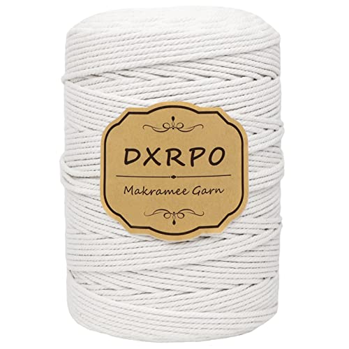 DXRPO Makramee Garn 3 mm x 300 m, Natürliches Makramee, Baumwollgarn Macrame Cord, Baumwollkordel Wird Verwendet Wandbehang, Makramee Blumenampel, DIY Handwerk Pflanze Aufhänger Boho Deko(Weiß) von DXRPO