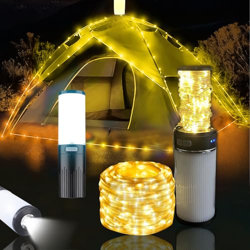 DZAY Camping Lichterkette Außen,Lampions Außen Wetterfest Camping Laterne mit String Light 10M,Wiederaufladbare Taschenlampen mit 2000mAh Akku,IPX4 Camping Lichter für Party Terrasse Garten (03) von DZAY