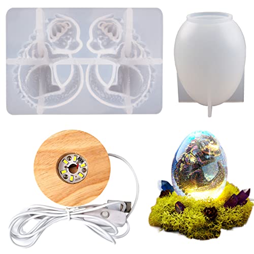 Drache Ei Silikonformen Epoxidharz Set,Ostern Ei Silikonform mit Lampenfassung Resin Gießharz Formen DIY Nachtlicht Epoxidharz Formen Resin LED Lampe Epoxidharz Formen Basteln Gießform von DZAY