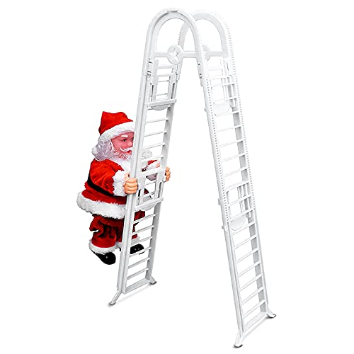 Kletternder Weihnachtsmann,Elektrisch Klettern Santa Claus Nikolaus Weihnachtsmann auf Leiter mit Musik Weihnachtsfigur Spielzeug Weihnachten Deko für Weihnachtsbaum Fenster (Kletterleiter 01) von DZAY