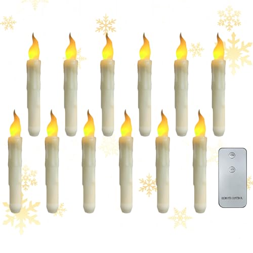 DZAY Schwimmkerzen mit Zauberstab Led Kerzen,12 Stück Schwimmende Kerzen mit Fernbedienung Stabkerzen Flackernde Flammenlose Kerzen Taper mit Angelschnur Fliegende Kerzen Fensterkerzen (Warmweiß) von DZAY