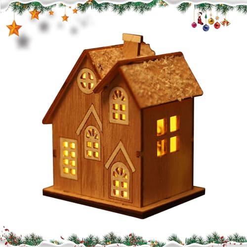 Weihnachtsdorf Beleuchtet Weihnachtsdeko Holz Häuser Deko,Weihnachtsdeko Häuser Weihnachtslaterne LED,Winter Deko Holzhaus Weihnachts Deko Innen Holz Teelichter Adventsdeko (01) von DZAY