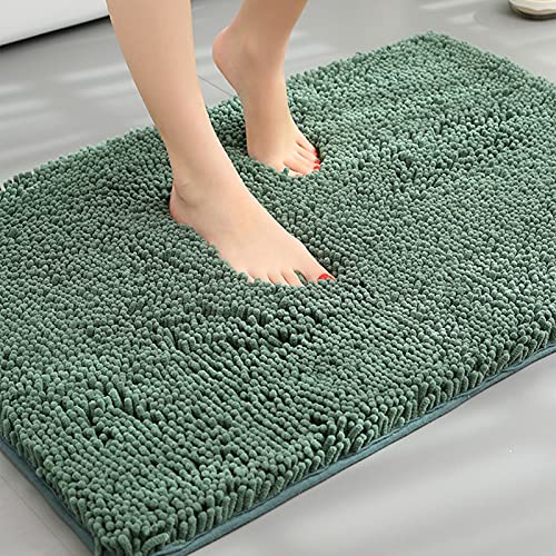 Badematte Chenille Mikrofaser Badteppich Badvorleger Duschvorleger rutschfeste Weich Saugfähig Maschinenwaschbar Badezimmer Teppich Für Wanne Und Dusche (Grün,50 * 80cm) von DZYP