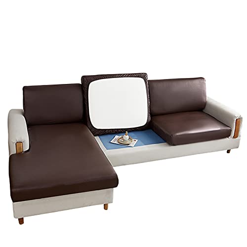 DZYP Leder Sofa Sitzkissenbezug, PU Sofakissen Elastischer Schonbezug Sitzkissenschutz, Wasserdicht Möbelschutz Husse Überzug Bezug Für Couch Sitzkissen (Großer 2 sitzer,Kaffee) von DZYP