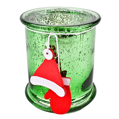 Windlicht Xmas Deko Glas 10cm grün rot Weihnachten Tischdeko Teelichthalter von Dadeldo Living & Lifestyle