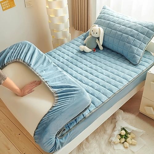 Daenlujec Boxspringbett oder Topper 150x200cm 3Stück, Kristall-Samt-Fleece, Bettwäsche und Kissenbezug für Studentenwohnheime, Matratzenbezug, Schutz für Schlafzimmer, für Mann und Frau, graublau von Daenlujec