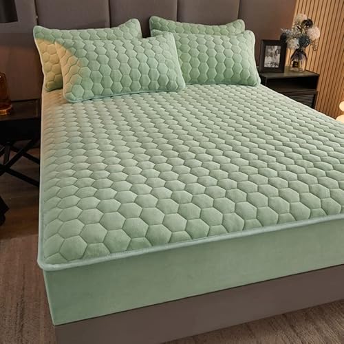 Daenlujec Boxspringbett oder Topper 180x200cm(1Stück),Flanell gesteppt Bettlaken Warm Thicken, Fitted Bed Cover for Winter Coral Fleece MatratzenbezugHellgrün von Daenlujec