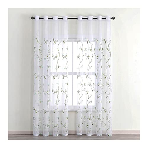 Daesar Gardinen Vorhang Jacquard mit Muster Blumen 86x115CM, Vorhänge Halbtransparent 2er Set Vorhänge Wohnzimmer mit Ösen Grün von Daesar