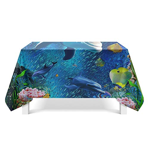 Daesar Tischtuch Wasserabweisend Unterwasserwelt Fische Tischdecke Polyester rutschfest 110x170 von Daesar