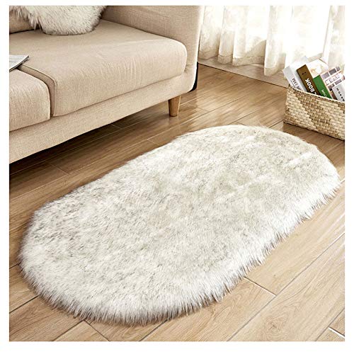 DAIHAN Lammfellimitat Teppich oval, Long-Hair in Super weich Faux Lammfell Schaffell Teppich für Wohnzimmer Schlafzimmer Kinderzimmer Stuhl Sofa Weiß Schwarz 40 * 60cm von DAIHAN