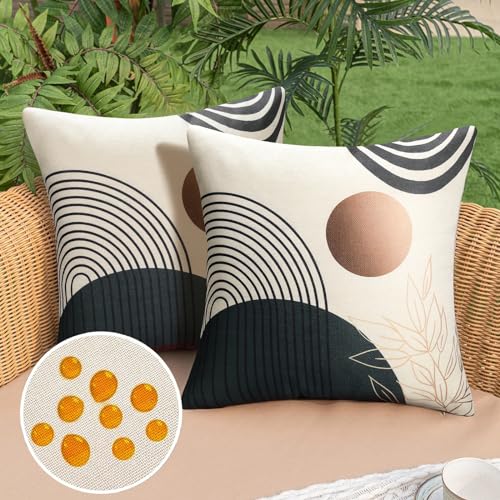 DakTou 2er Set Kissenbezug Boho 45x45 cm Frühling Abstrakt Blätter Grün Outdoor Kissen Dekorative wasserdichte Leinen Kissenhülle Moderne Minimalistisch Kuns für Sofa Bauernhaus Wohnzimmer Garten von DakTou