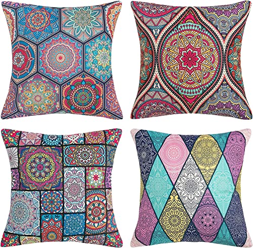 DakTou Kissenbezug 50x50 Mandala Outdoor Kissen Sofakissen Dekokissen Kissenhülle Frühling Boho Hippie Baumwolle Leinen Deko Kissenbezüge für Sofa Schlafzimmer Wohnzimmer Home Garten Patio 4er Set von DakTou